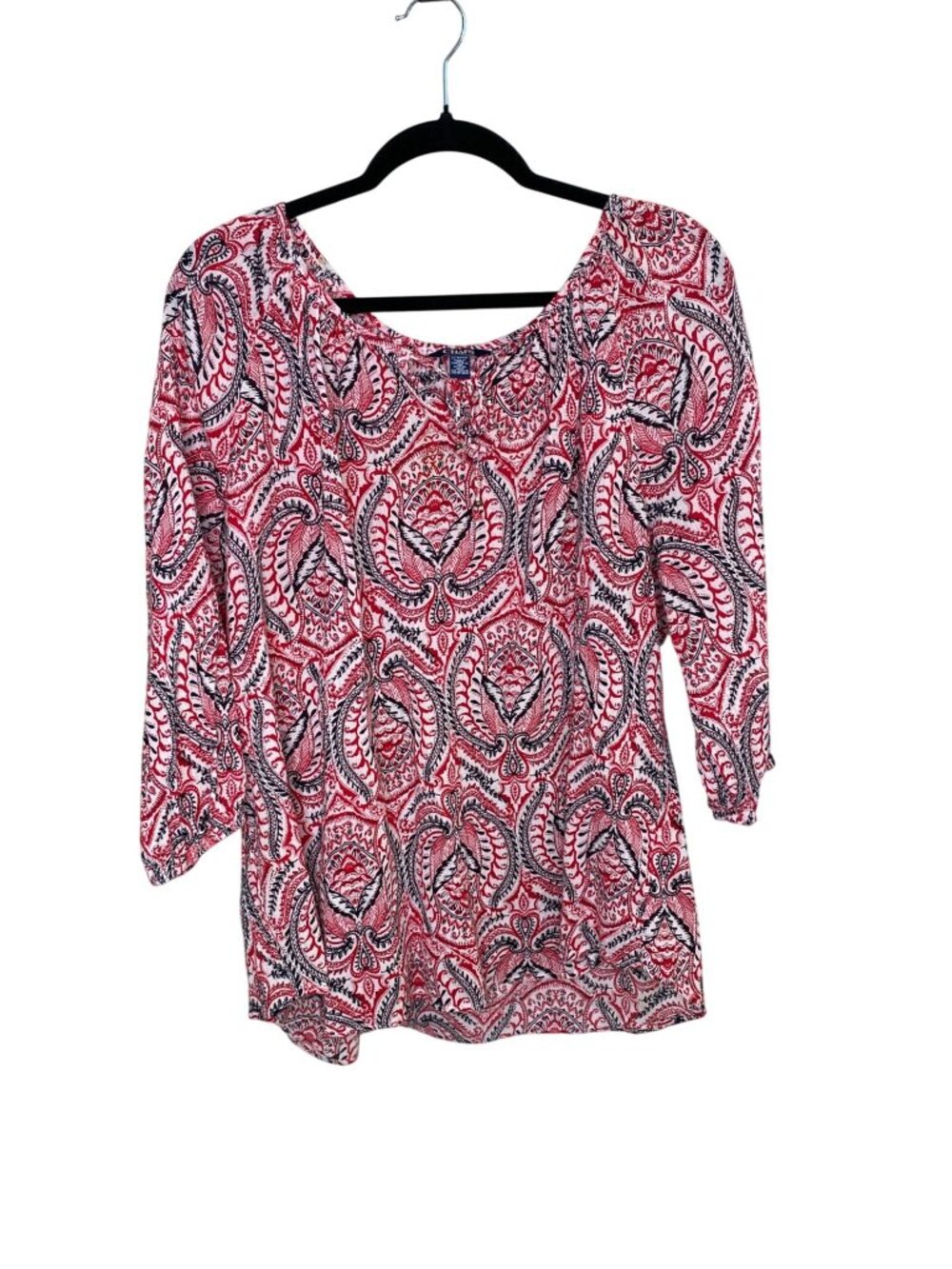 Chaps Womens Red Paisley Top X-Large 3/4 Sleeve Lightweight Cotton